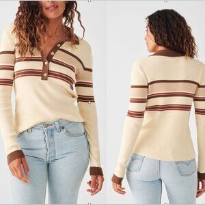 NEW Faherty Mikki Polo Long Sleeve Ribbed Pullover Retro Fall Stripe - L